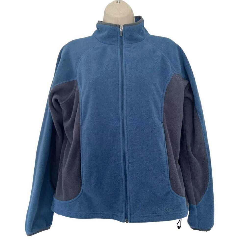 LL Bean Woman's Sz M Blue & Gray Polartec Fleece Full Zip Jacket Hidden Pockets